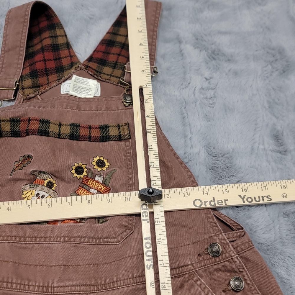 Vintage Mandal Bay Overalls Womens XL Brown Happy Harvest Scarecrow Fall Plaid - Picture 8 of 16